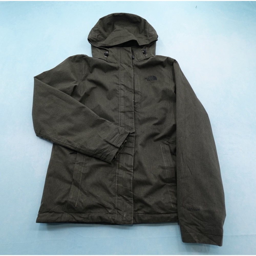The North Face Women HyVent Insulated Parka SIZE M Green Herringbone Hooded TB5M